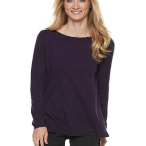 Elle Purple Heather Lace-Trim Bow Sweater